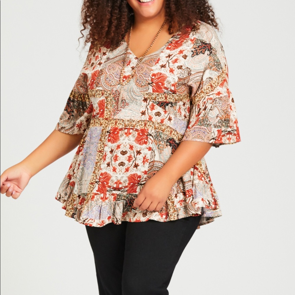 NWT Avenue plus size Tunic Harper Floral Patchwork Boho Top